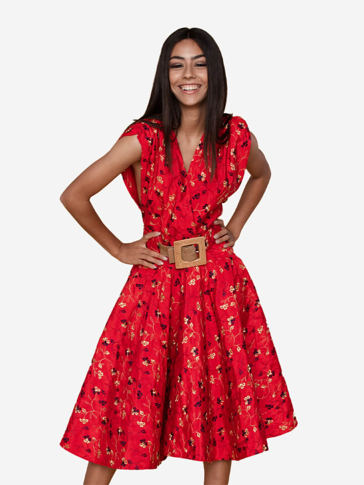 Vestido corto flores rojo